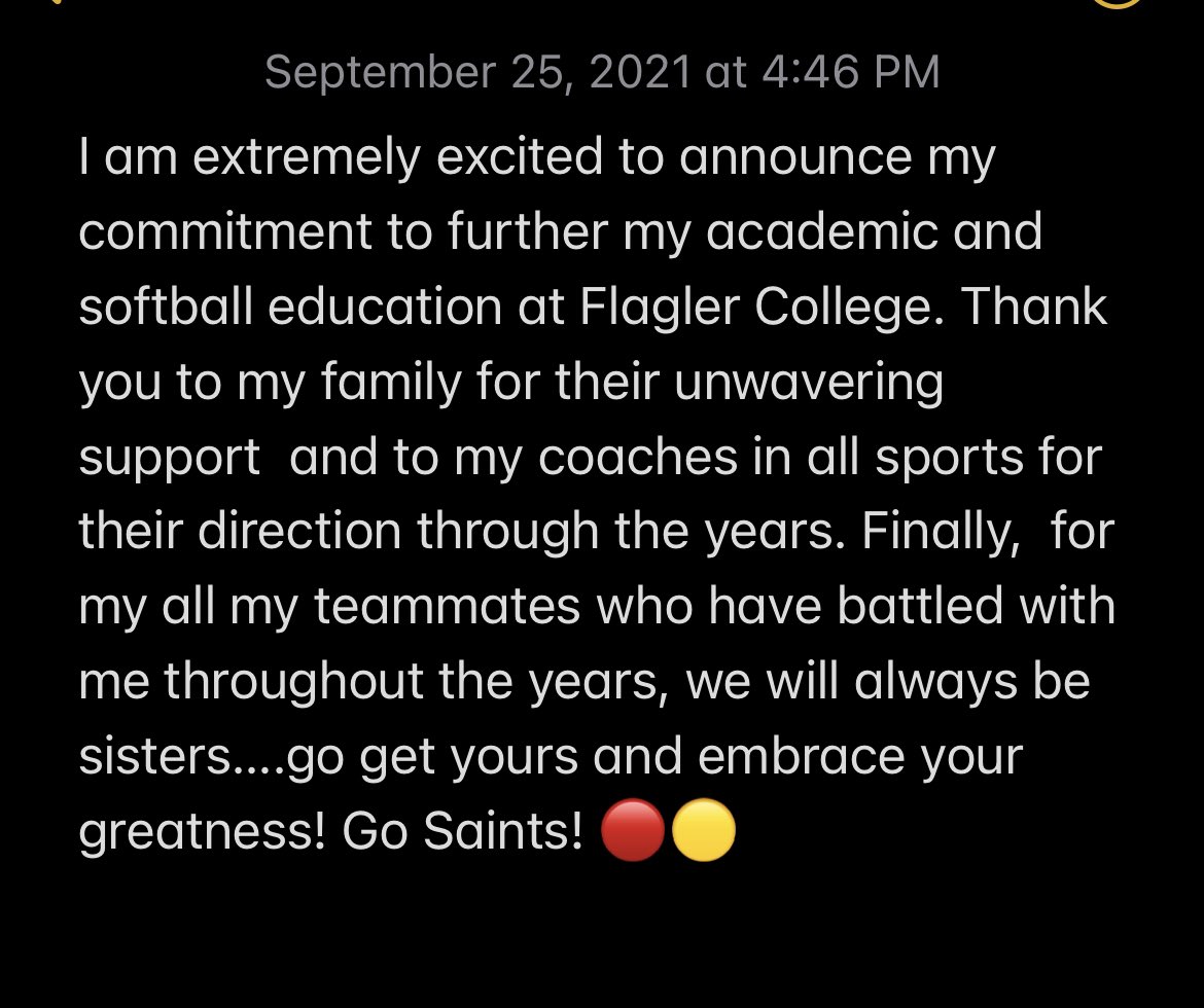 I am so blessed to get this opportunity!! Go Saints!! <a href="/FlaglerCollege/">Flagler College</a> <a href="/FlaglerSoftball/">Flagler Softball</a>