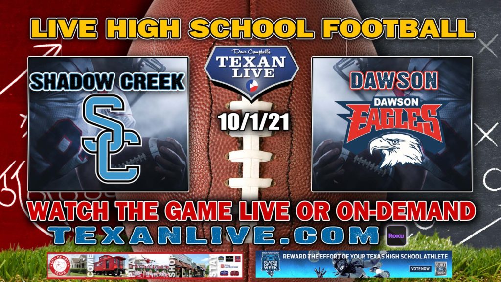 Texan_Live's tweet photo. WATCH THIS GAME LIVE 
Shadow Creek vs Dawson
Friday 10/1/2021
Coverage begins at 7pm
For the Live Link click here: https://t.co/XHUqnYaHVa

@DawsonEagleFB @ShadowCreekHS @SCSharkFootball @PearlandSports @dctf @HoustonChronHS https://t.co/k0XbMVyCaM