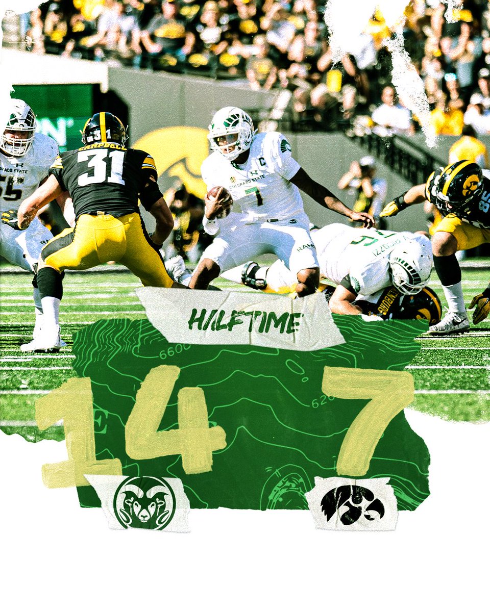 CSUFootball's tweet photo. No... this isn't a typo...

#5 Iowa 7 // CSU 14
HALFTIME

#RamClash🤜🤛 https://t.co/dTUGQ4MTR2
