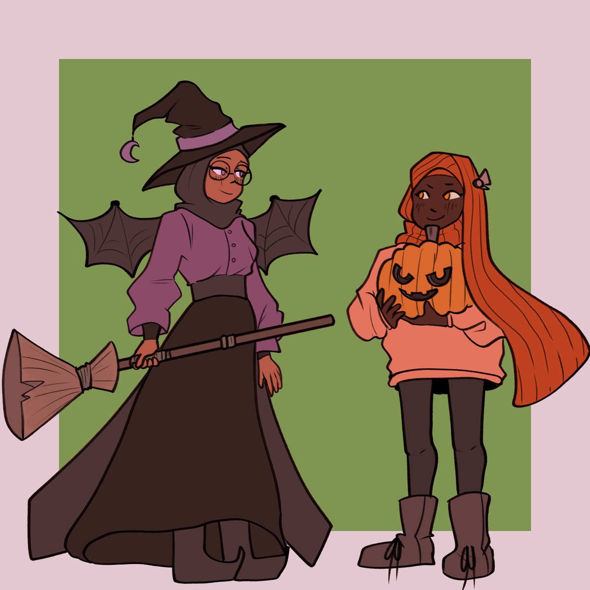 2girls multiple girls broom yuri witch hat hat dark skin  illustration images