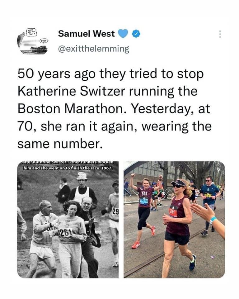 rondavis88's tweet image. I celebrate Katherine Switzer and the many other women who reject subordination.  Way to go!