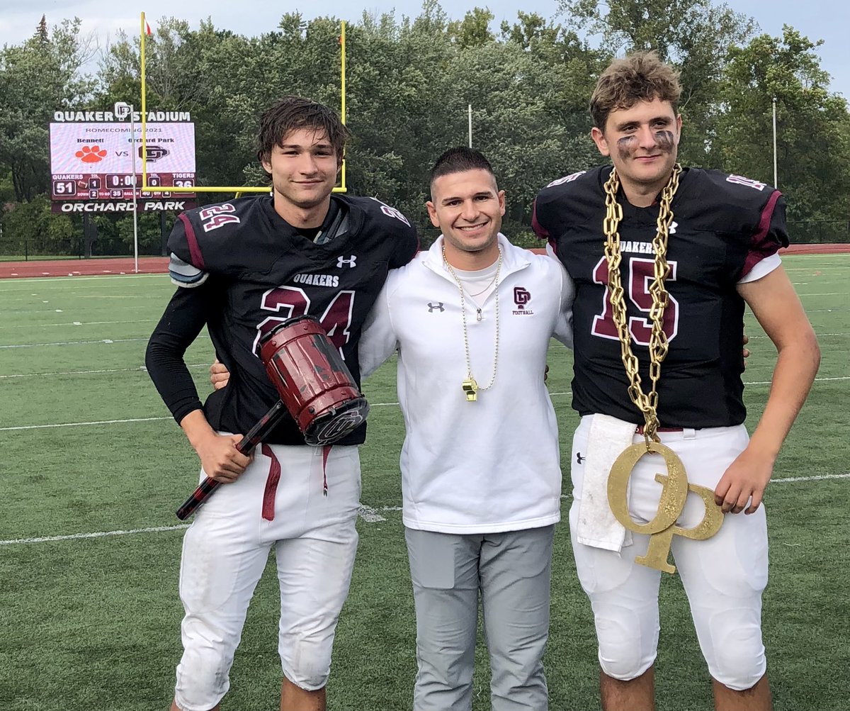 OPQuakersFB's tweet photo. Week #4 “BIG PLAY CHAIN” awarded to @bengocella for 400+ yards passing, “BIG HIT HAMMER” to Kegan Mancabelli for a monster game &amp; “GOLDEN WHISTLE” to Coach Frankowski! #OPNE https://t.co/lKcgrsZQpK