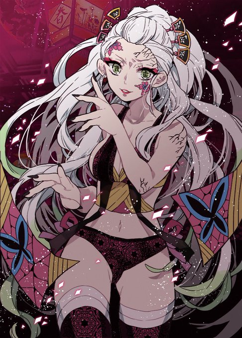 つづりさんがTwitterに投稿した堕姫(鬼滅の刃)のイラスト。