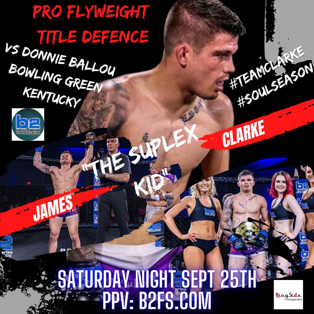 linkthrusocial's tweet photo. 🇨🇦 #TEAMCLARKE #SOULSEASON
LIVE TONIGHT!! #FIGHTNIGHT
Pro Flyweight Champion 🇨🇦 James #TheSuplexKid Clarke vs 🇺🇸 Donnie Ballou #B2FS134
PPV: https://t.co/K8EFxVINCG
@b2_fighting
#B2FS @SuplexKid94 #MMATwitter #MMA #FightNight #UFC 🇨🇦 https://t.co/gYlWJTVTTK