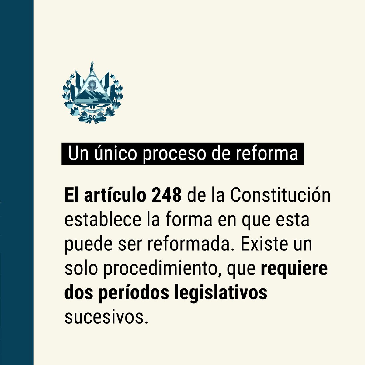 alharaca_sv's tweet photo. Para que la Constitución pueda ser reformada, las propuestas deben pasar por la Asamblea Legislativa y requieren de aprobación en dos períodos legislativos sucesivos. https://t.co/YutlHjQ6VI