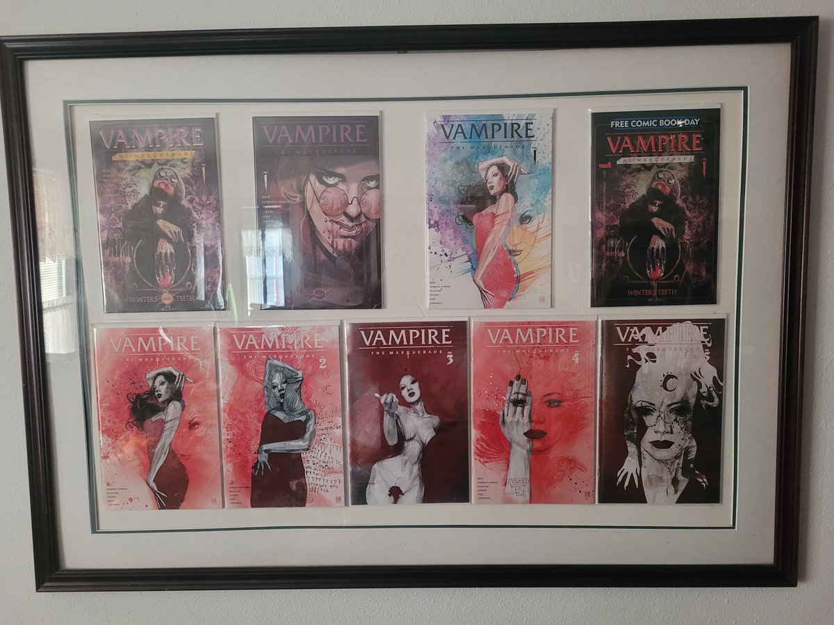 Meradin_Unknown's tweet photo. Finally tracked down the last variant I needed for @thevaultcomics VtM: Winter's Teeth series to finish my little decorating project. What do you think #vamily ?
#Vampirethemasquerade #wintersteeth https://t.co/gkZ60jin0t