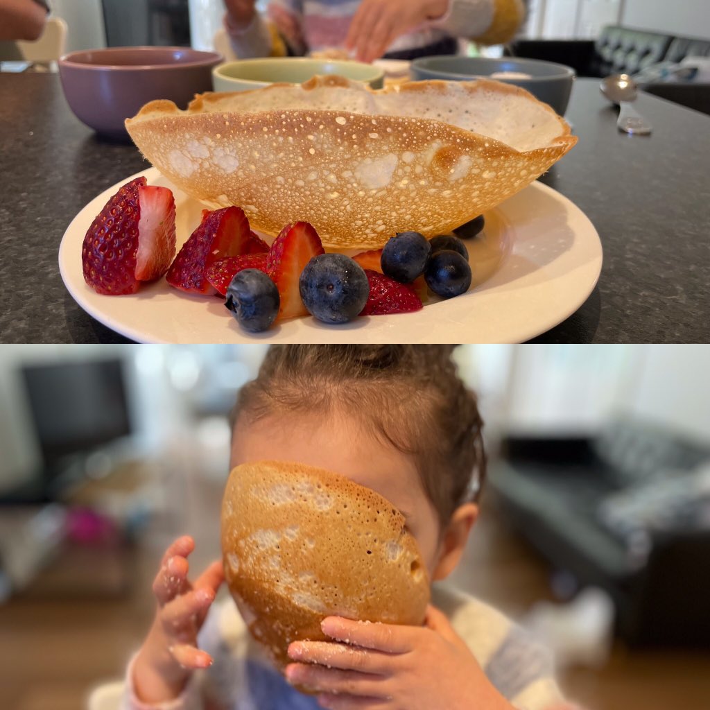 Miss 3 enjoying her Sri Lankan hoppers for #SolidarityPancakes #familyrecipe Very grateful to everyone keeping us safe and supported @SandroDemaio