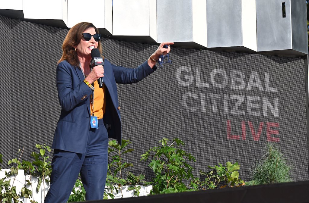 Governor Hochul stands on stage at Global Citizen Live