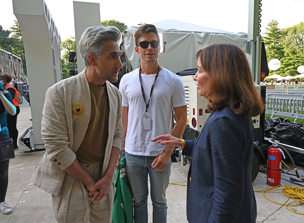 Governor Hochul stands with Tan France and Antoni Porowski from Queer Eye for the Straight Guy at the Global Citizen Festival