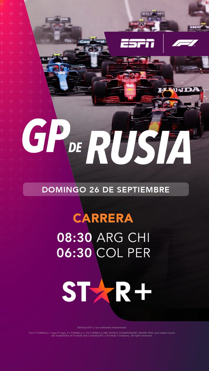 damonrelatorr's tweet photo. #F1xESPN #RusianGP Horarios para este domingo #GP700 para nuestro amigo y compañero @F1Tornello A disfrutarlo #afondo Fer, junto a todo el Team 🙌 #ESPNenStarPlus https://t.co/kai2tI7hP7