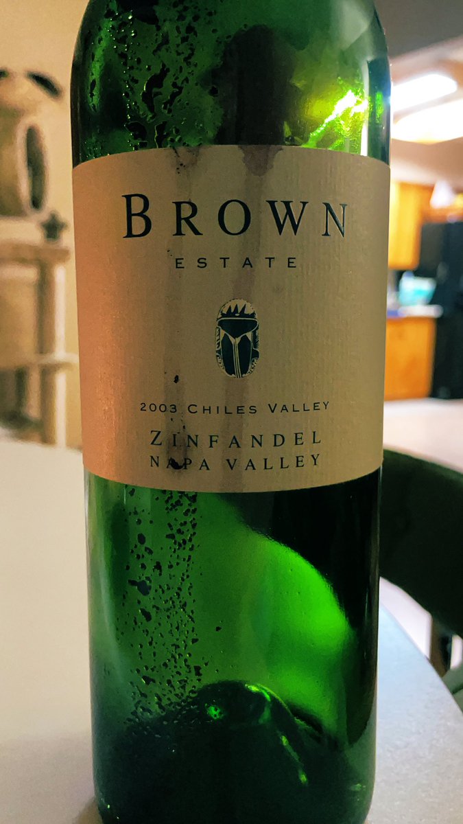 MStern19222262's tweet photo. Loving the old stock in my wine “cellar” - this 2003 Brown Estate Chiles Valley Zin has beautiful garnet color, deep dark fruit, and rich layered flavor.  Two words:   Love. It. https://t.co/NRosn9ALT7