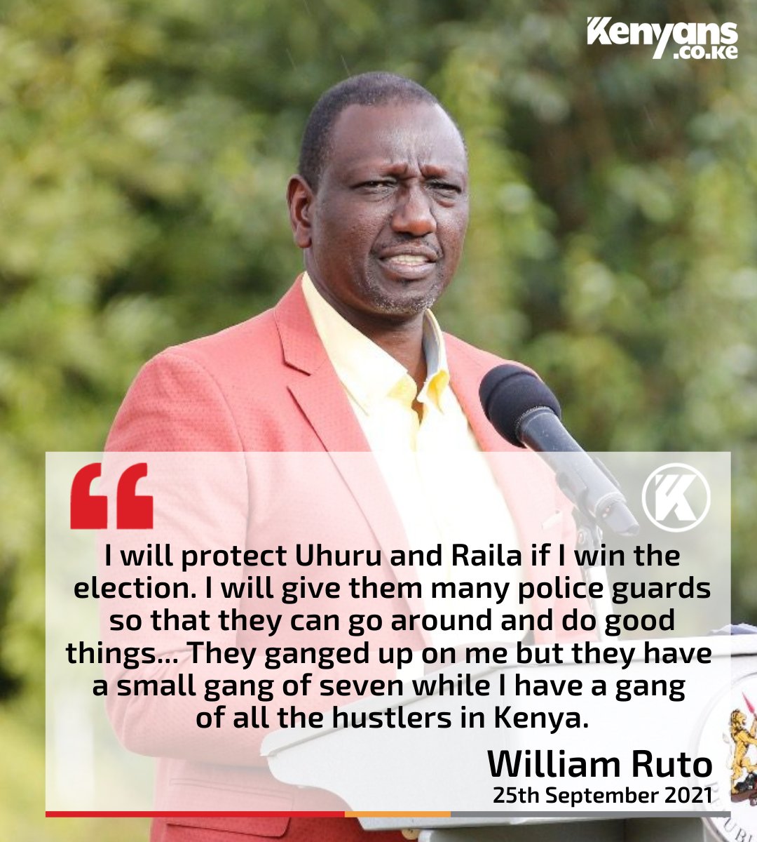 Kenyans's tweet photo. I will protect Uhuru and Raila if I win the election. - @WilliamsRuto https://t.co/DsKXSzlgwu