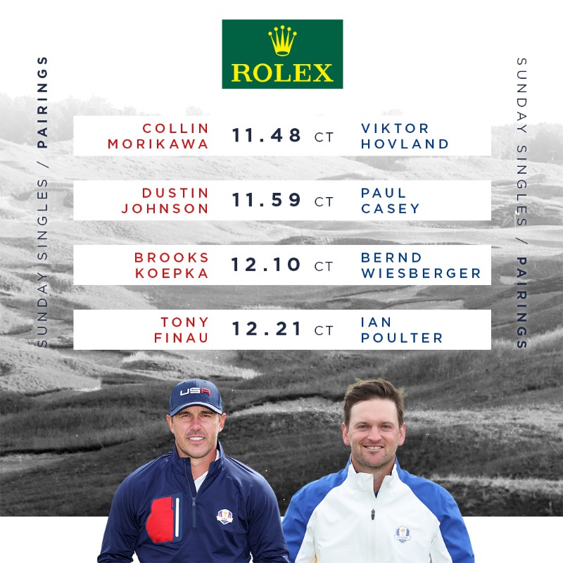 rydercup's tweet photo. Sunday Singles Pairings for the 43rd Ryder Cup

@ROLEX | #RyderCup