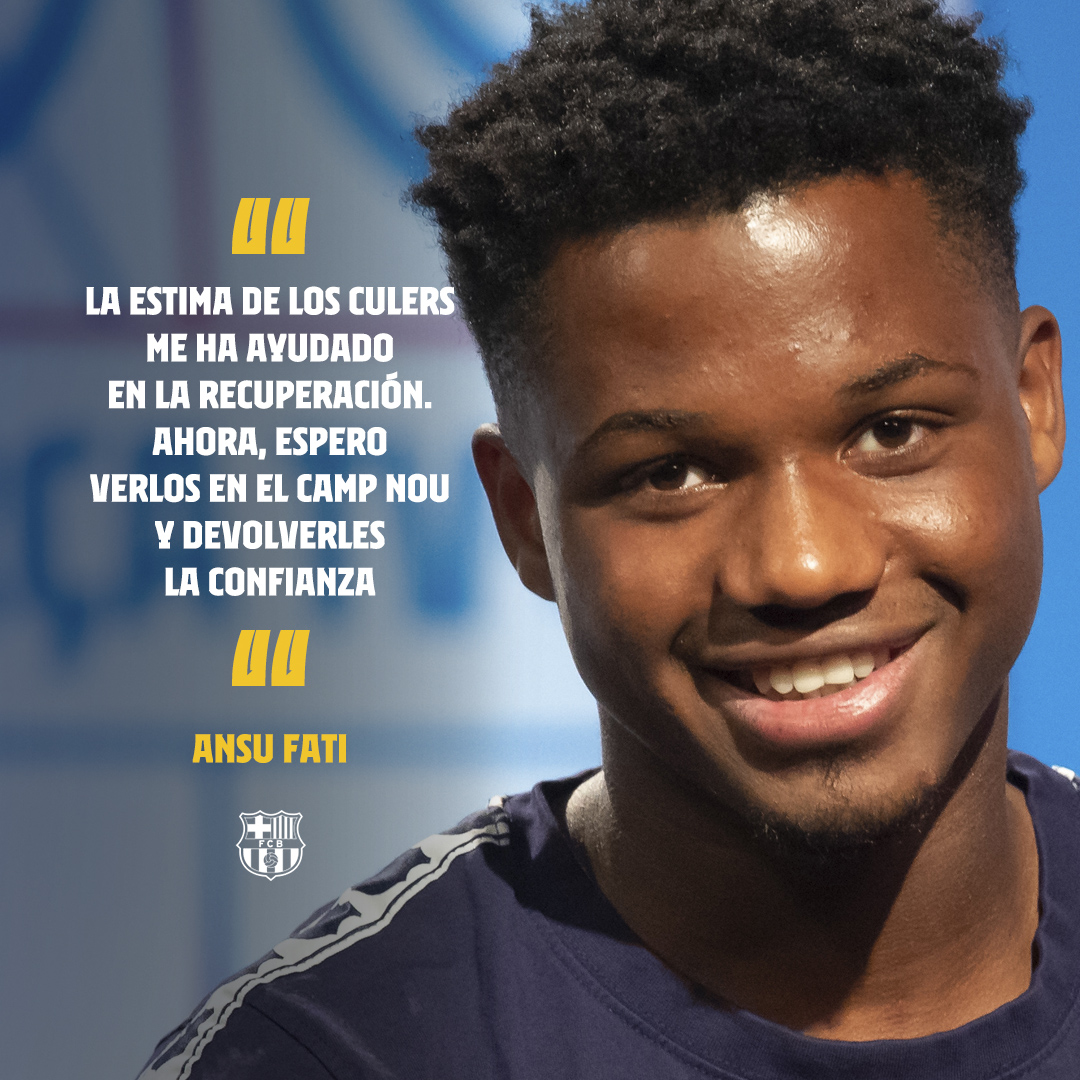 FCBarcelona_es's tweet photo. 𝘊𝘶𝘭𝘦𝘳𝘴, @ANSUFATI está de vuelta 🤩 https://t.co/rmzOOTHgR2