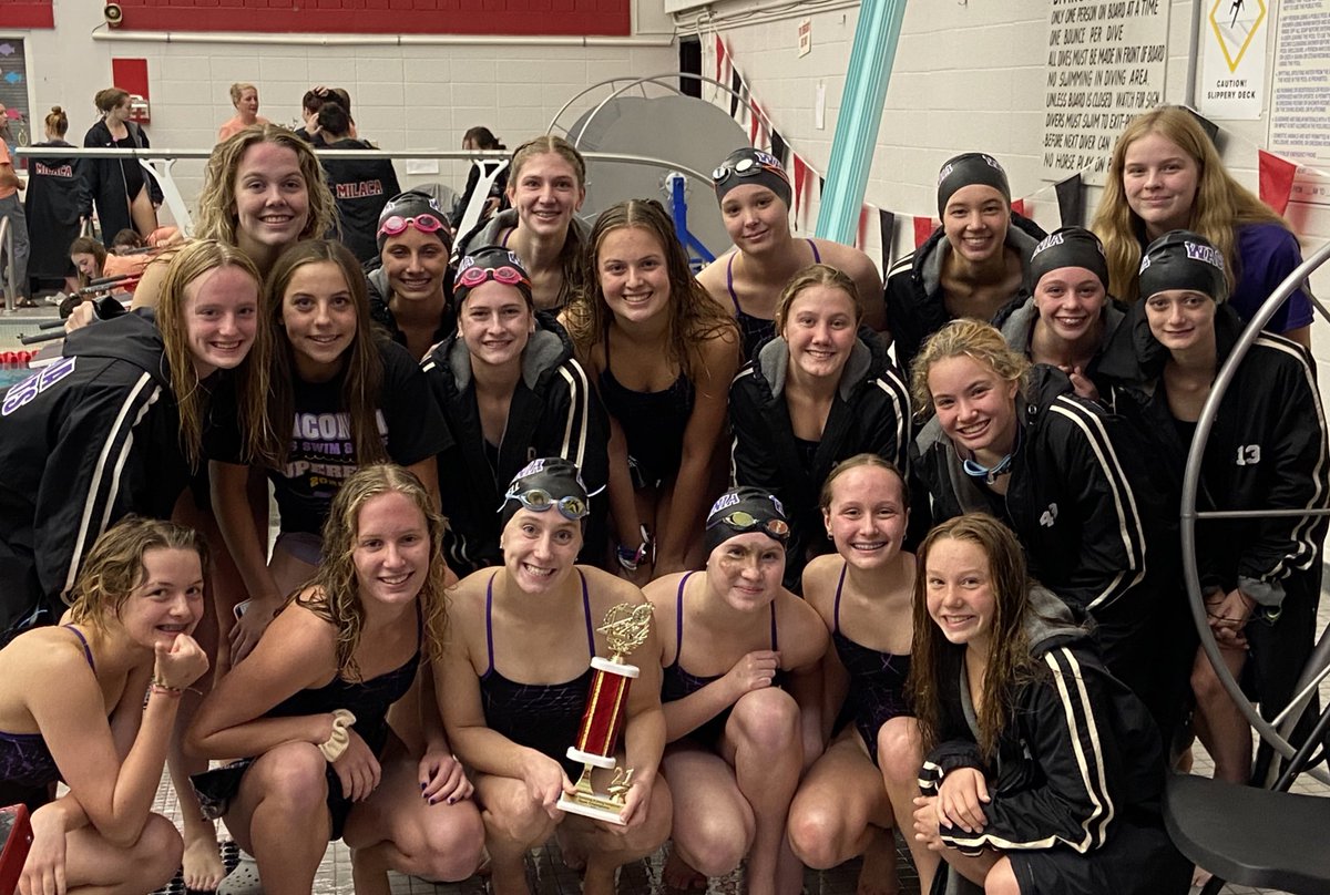 WaconiaGSD's tweet photo. Congrats to this team for winning the Milaca Invite for the FOURTH time in a row! Wildcats set three pool records: Jerica Warrington in the 100 back, Julia Bartell in the 100 free, and the team of Warrington, E. Swanson, A. Voelker, and bartell in the 200 medley relay. Great win! https://t.co/QoigfbDJBs