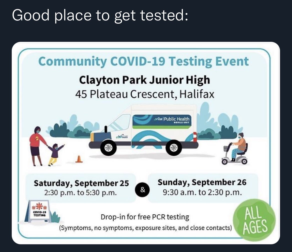 HalifaxWestHS's tweet photo. We have been informed of a 4th case of COVID-19 at our school. Public Health is encouraging all students and staff to get tested. There is a pop up testing site at CPJH tomorrow. Let’s get tested &amp; keep ourselves and each other safe. https://t.co/tSSmhbkMQ3