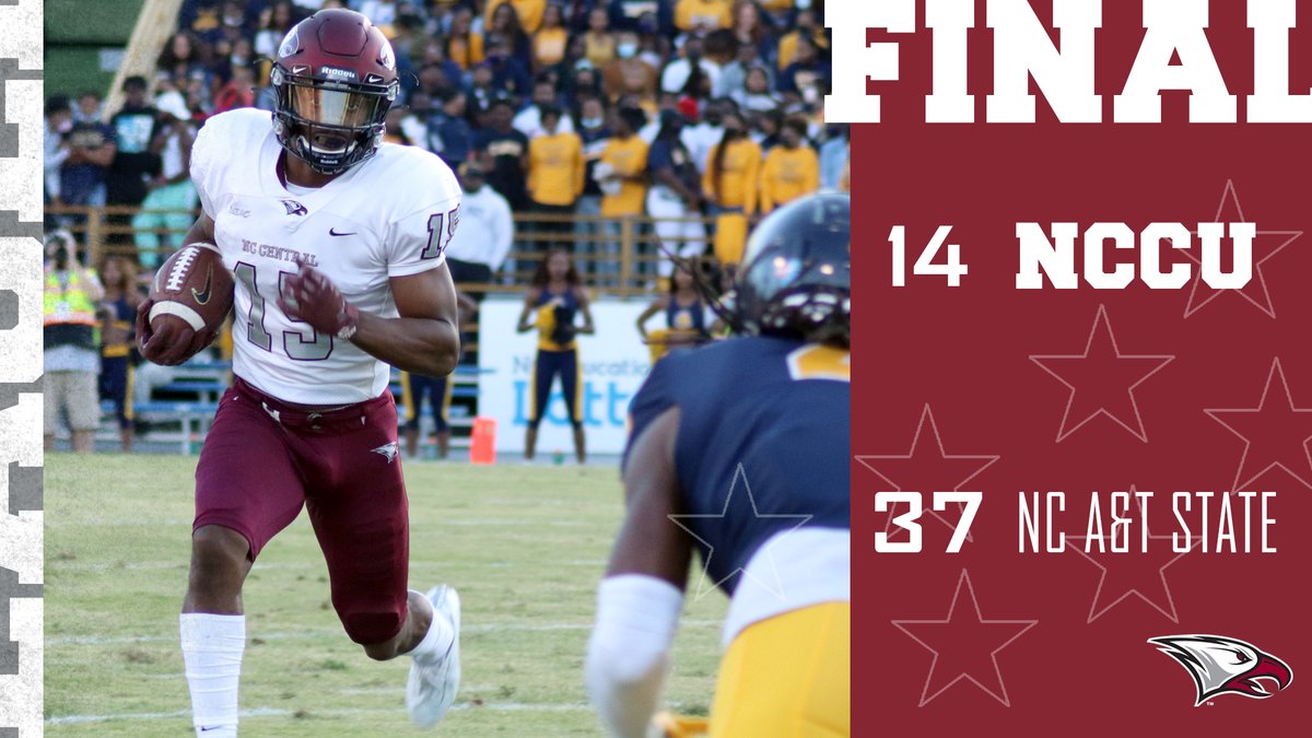 NCCUAthletics's tweet photo. #NCCU receiver Ryan McDaniel's 178 receiving yards at NC A&amp;T are the most by an Eagle since Oct. 28, 2017 (Jacen Murphy, 189 yards).
Up next, @NCCU_Football travels to Mississippi Valley State on Oct. 2. https://t.co/abui0nCuvd