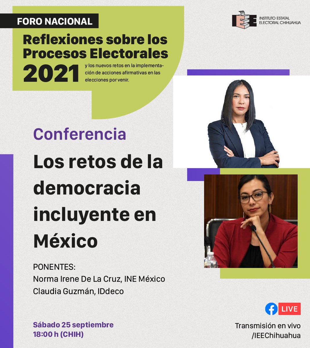 IDdeco_'s tweet photo. Inicia conferencia "Los retos de la democracia incluyente en México"🎙️ con la presidenta de #IDDECO. Mtra. @ClauGuzG, participa junto con Mtra. @NormaIDeLaCruz, Consejera de @INEMexico.
#ForoNacionalPE2021 https://t.co/VYumdCpQnI