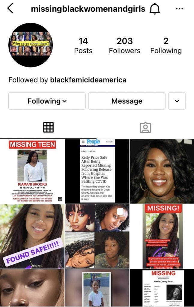 imavenusgirl's tweet photo. Show support for #BlackFemicide and follow these pages on Instagram!
🤎🤎🤎🤎🤎🤎🤎🤎🤎
#MissingBlackWomen #Every6Hours #Every3Hours #SayHerName https://t.co/N9z82dcLC5