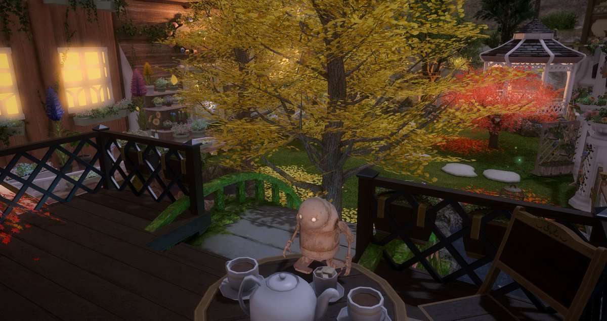 jay_dotwave's tweet photo. Couldn't resist anymore and redecorated our FC yard for fall! Feat. photobomb Stubby

#FFXIV #FF14 #GPOSERS #Screenshot  #helloeorzea #FinalFantasy #gshade #egiglamour #FFXIVScreenshot #FF14AW #FF14housing https://t.co/DYKSRXoVll