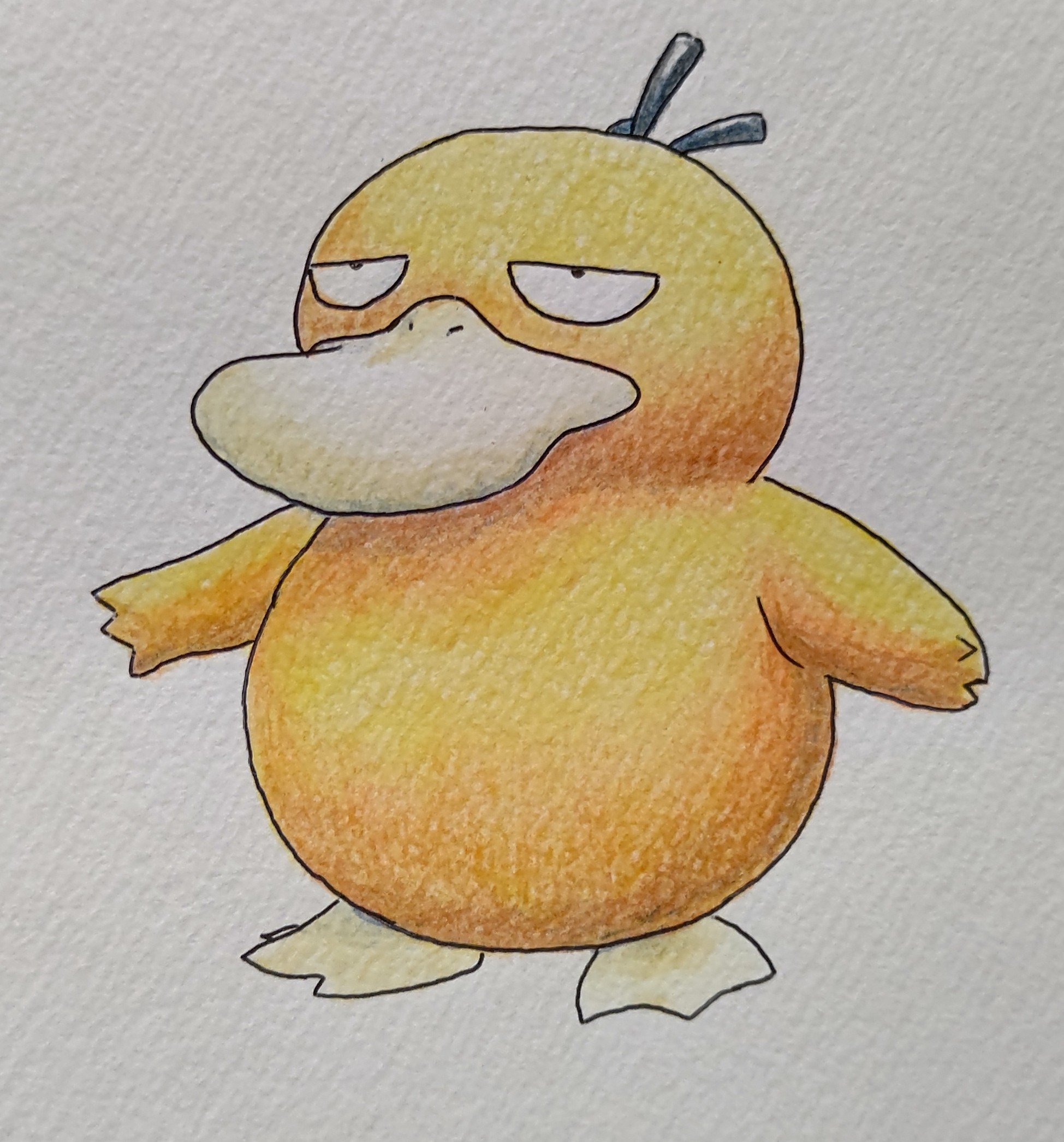 うえはら ポケモンスナップのヨーヨーリバーでコダック出てきて かわいいィィ と思って連写してたら奇跡的に撮れてたこの表情 笑 かわいいのよ コダック ポケモン ポケモンスナップ コダック 色鉛筆画 ポケモンイラスト T Co
