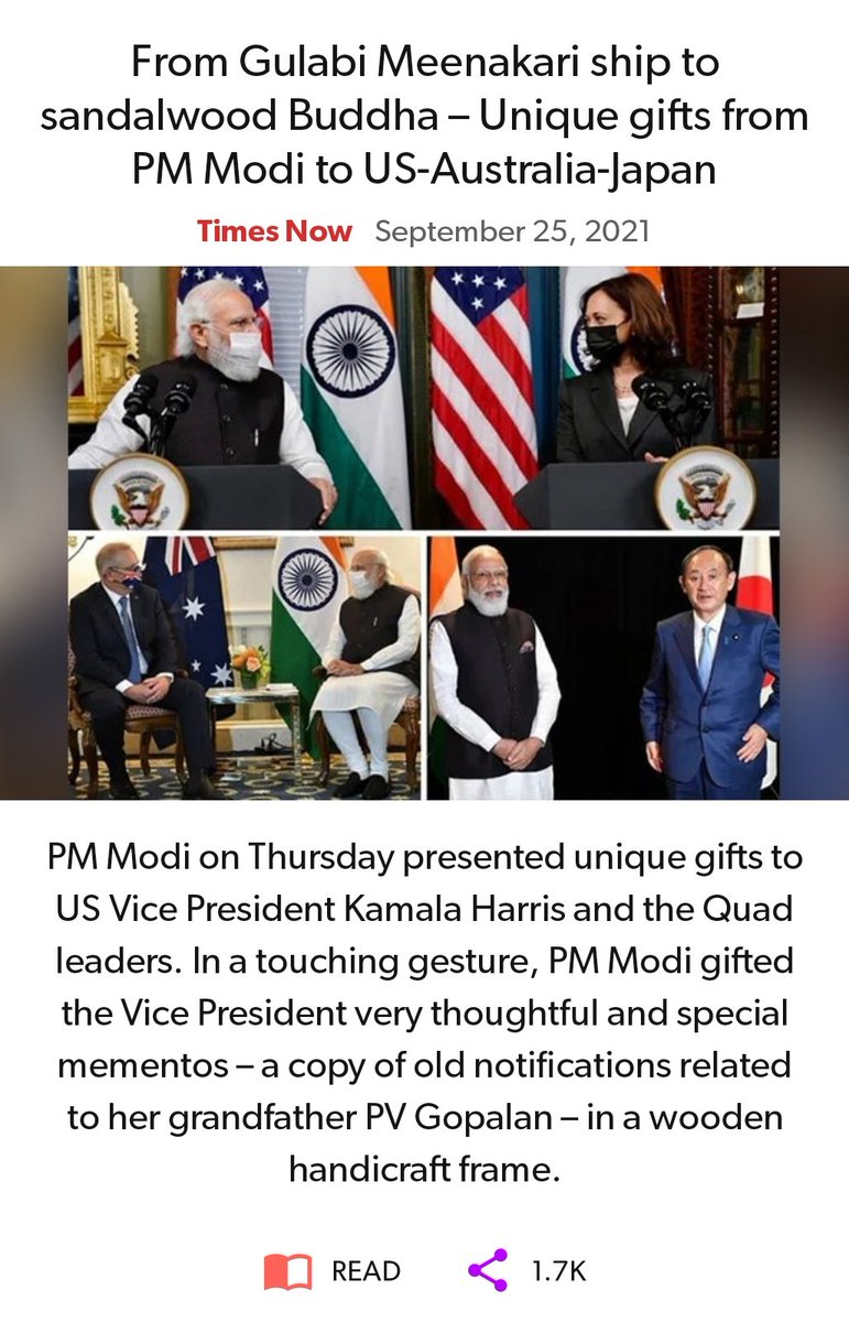 HarshBjym's tweet photo. From Gulabi Meenakari ship to sandalwood Buddha – Unique gifts from PM Modi to US-Australia-Japan
https://t.co/OLxu0IRoAr

via NaMo App https://t.co/uWJJaqfVeb