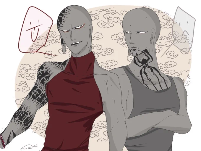【らくがき】
双子ちゃん
信🕷️(兄:右)&amp;進🔥(弟:左)
#創作僧侶系男子 