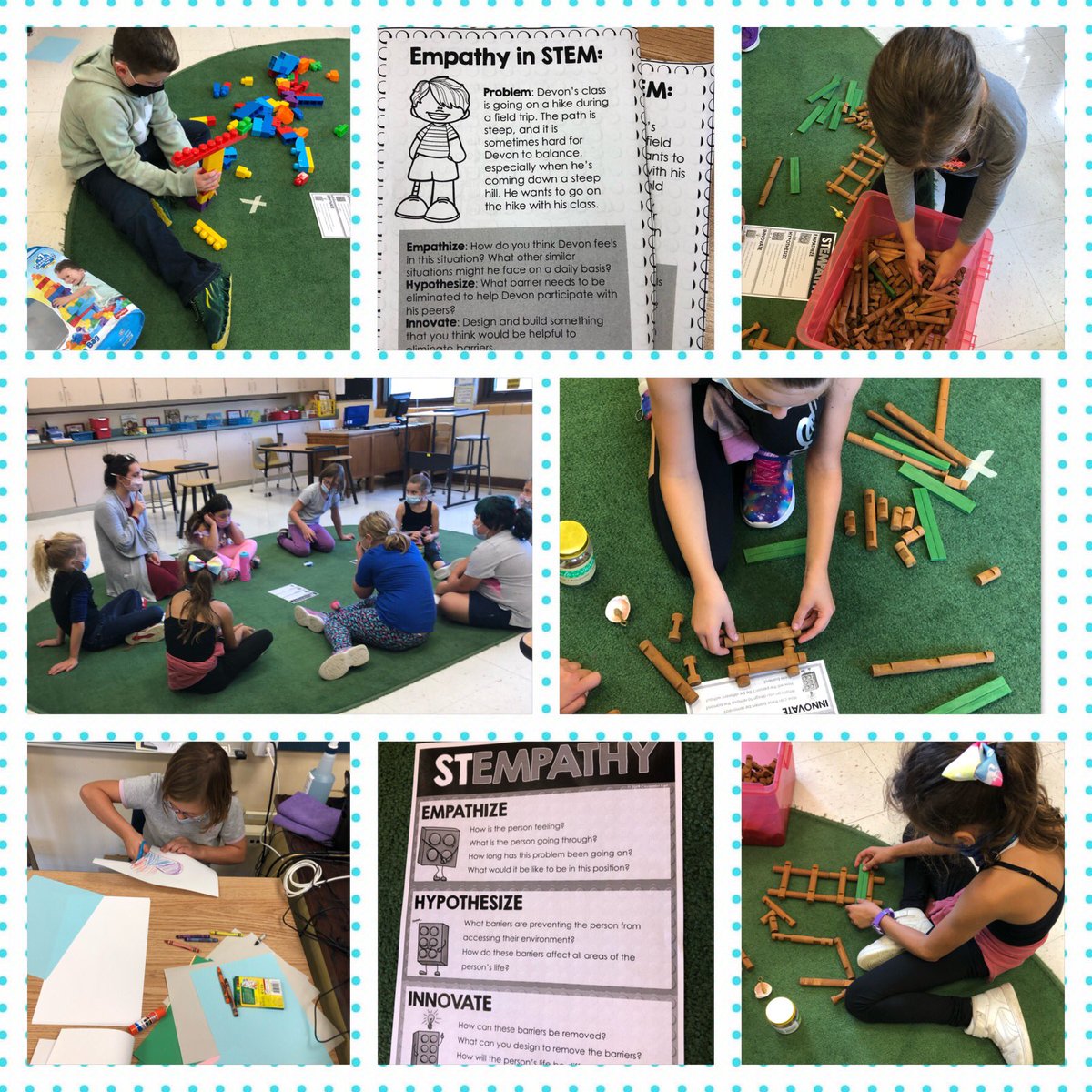 SouthSenecaMTSS's tweet photo. Math enrichment + lesson on empathy= Stempathy 
Discussion to help students consider how people might feel in different circumstances then having a hands-on opportunity to problem solve and create new ways to remove barriers 🤝 https://t.co/dTR52nnWG2