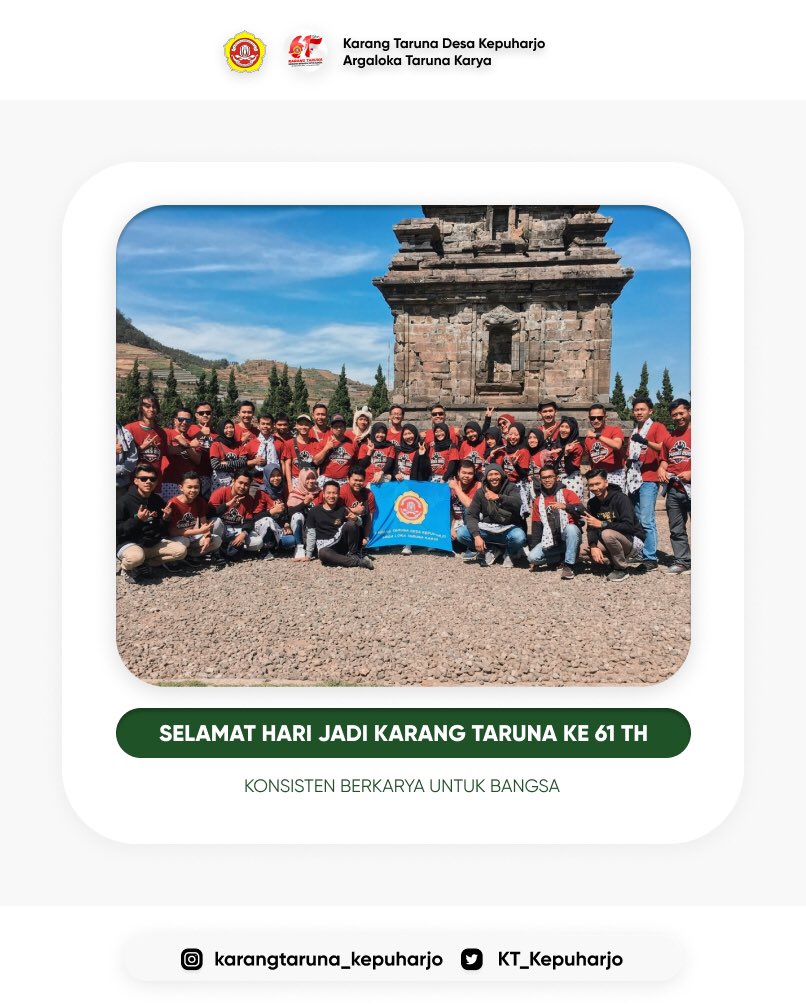 Selamat hari jadi Karang Taruna ke 61 tahun. Berbakti tanpa henti, Mengabdi tanpa pamrih. Salam Aditya Karya Mahatva Yodha!