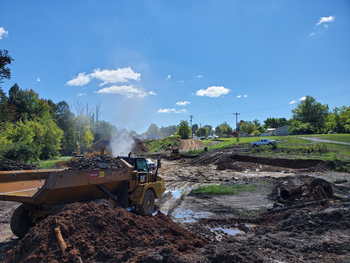 Beautiful day on a construction site.  It only rained 6 inches in 2 days before this photo 😬... That plume is dust from the rock 🪨 trenching. #water #sewer #ruralwater #ruralh2o