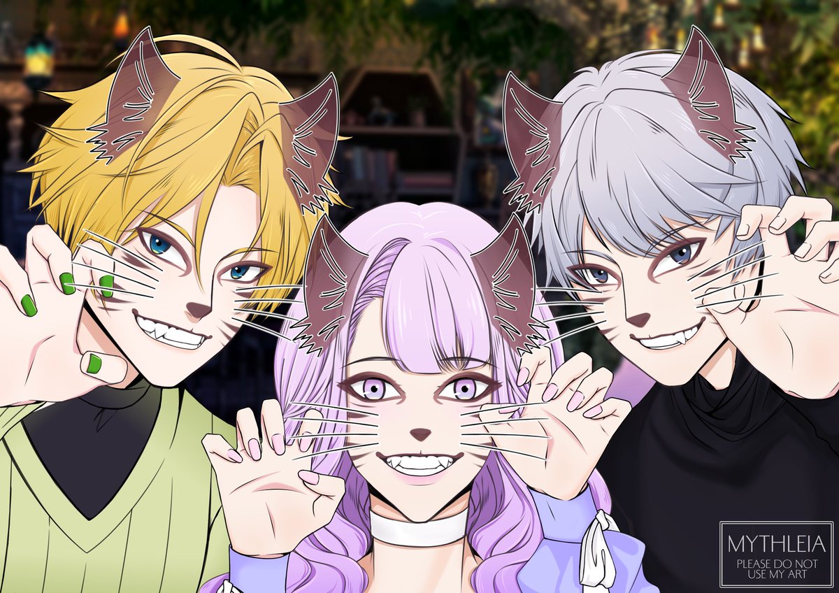 mythleia's tweet photo. They took a photo together using cat filter after "Satan the Cat" conversation! (๑˃́ꇴ˂̀๑)
And it's my oc mc, Shea. I'm working on her information details, will post it soon (*´ ˘ `*)♡
#obeymefanart #obeyme #obeymesatan #obeymemcoc #obeymesalomon #catfilter #devildom https://t.co/RonqjXn13t