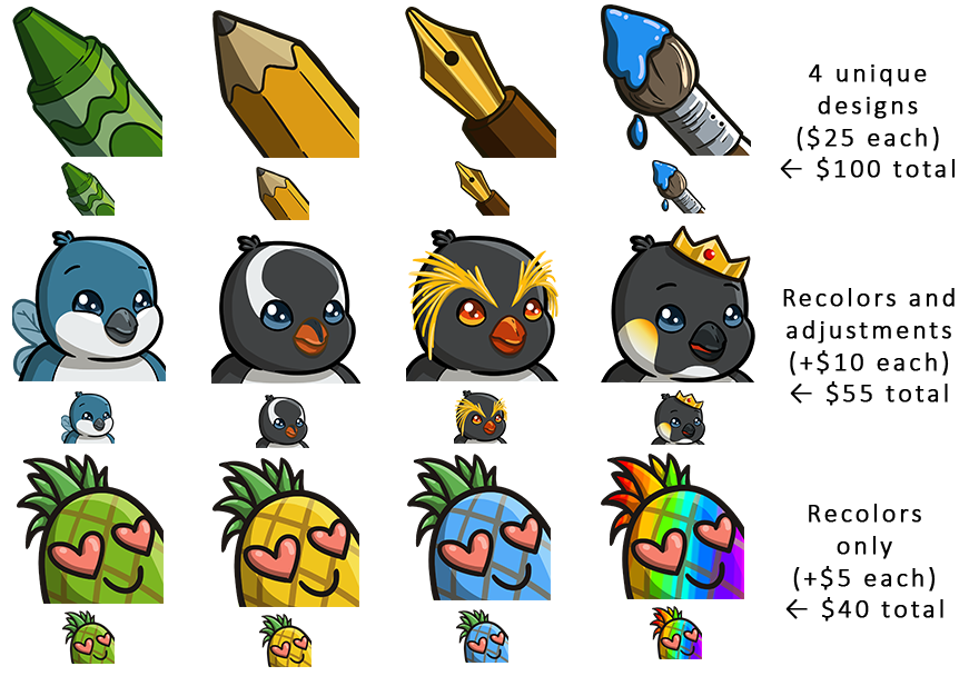 fakeartprodigy's tweet photo. I'm opening commissions for Twitch emotes, banners, profile pictures, and more! See more work and/or place an order here: https://t.co/oK0Ya2VJJ4 #commissionsopen #TwitchStreamers https://t.co/0tq5LJrSgy