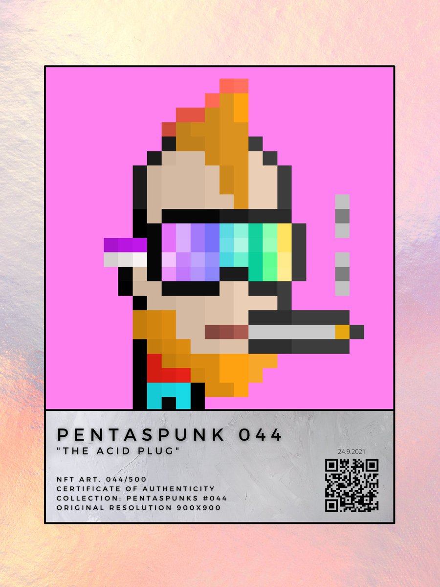 folsano's tweet photo. Received my @PentasPunks digital cert. I got the Acid Plug π€
No golden egg on this though. Other #pentaspunk owners with special icons/symbols on their certs? π https://t.co/JfbtsjIZ0u