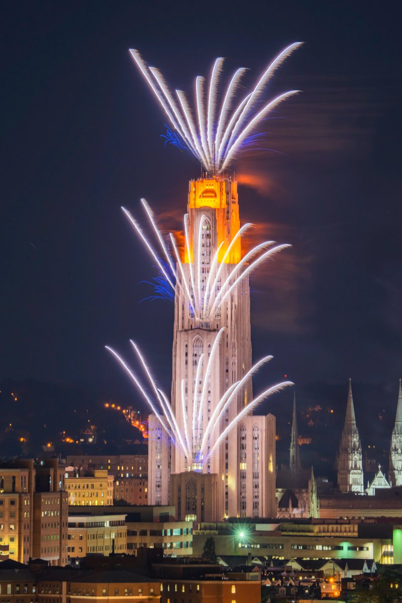 DaveDiCello's tweet photo. What a fireworks display for Pitt's Homecoming, and the view from the South Side Slopes was perfect, with both the ones from the Cathedral and from Schenley Plaza perfectly visible. The first one of the Cathedral of Learning might be a new all-time favorite. https://t.co/rV0086kNQ4
