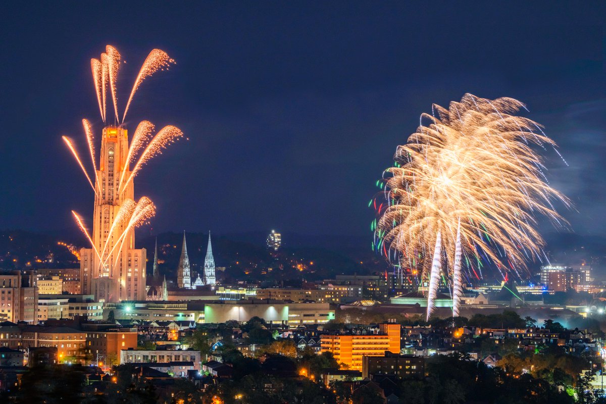 DaveDiCello's tweet photo. What a fireworks display for Pitt's Homecoming, and the view from the South Side Slopes was perfect, with both the ones from the Cathedral and from Schenley Plaza perfectly visible. The first one of the Cathedral of Learning might be a new all-time favorite. https://t.co/rV0086kNQ4