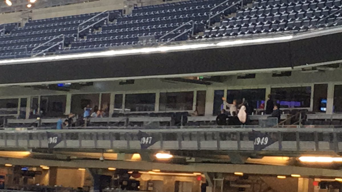 BlueBallsPod's tweet photo. high above an empty yankee stadium baseball diamond, two luxury boxes filled with children of both NYCFC and NJRB players have had their respective chants devolve into bloody shrieks in eachother’s direction, echoing into the night

somehow more meaningful than the last two hours https://t.co/CQ1j05KeWb