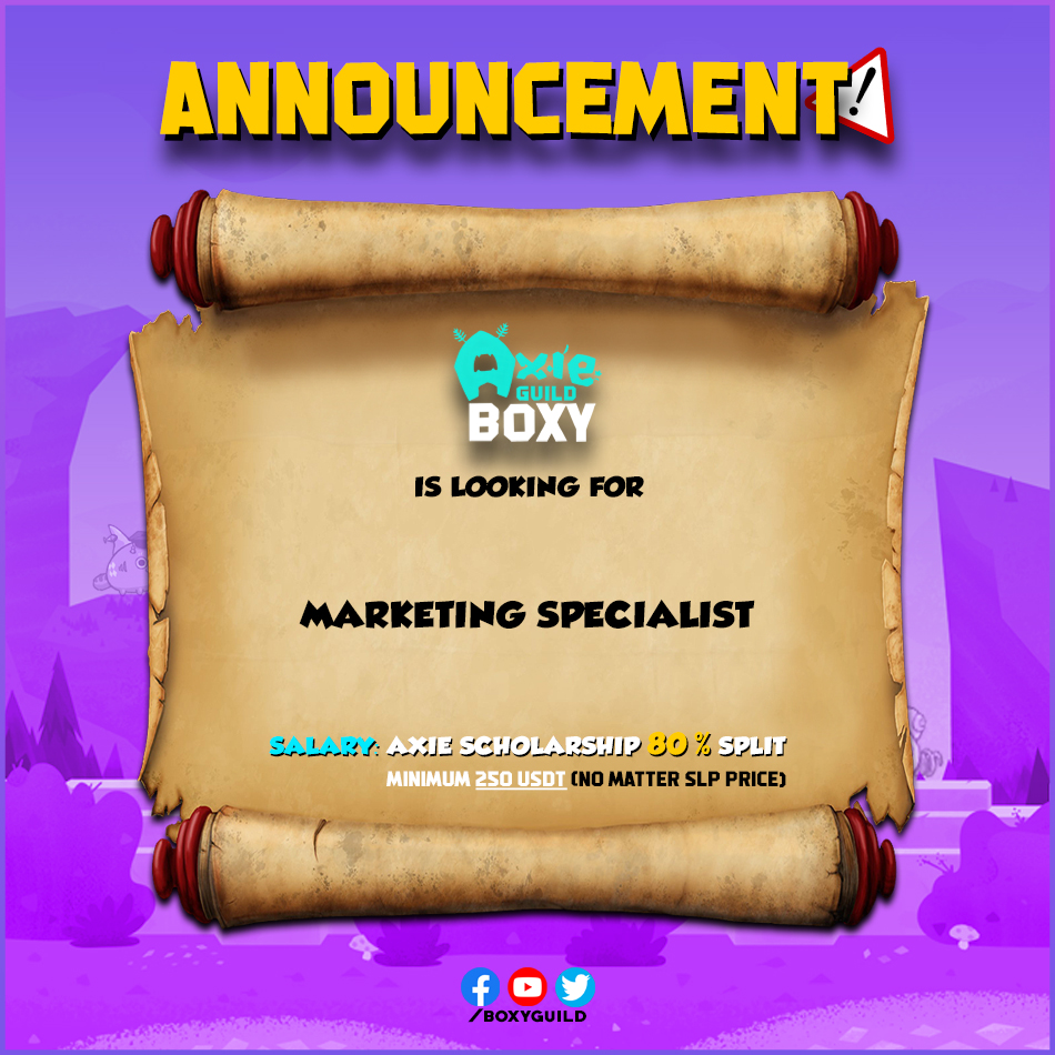 boxyguild's tweet photo. We have openings for Growing axie community of Team Boxy! 

Qualifications: 
-Personable and projects a professional image
-Multitasker
-Knowledge of media channels and marketings strategy
-Leadership skills

Apply now! Click the link below
https://t.co/hsJbrbthKi https://t.co/fqoshlndwH