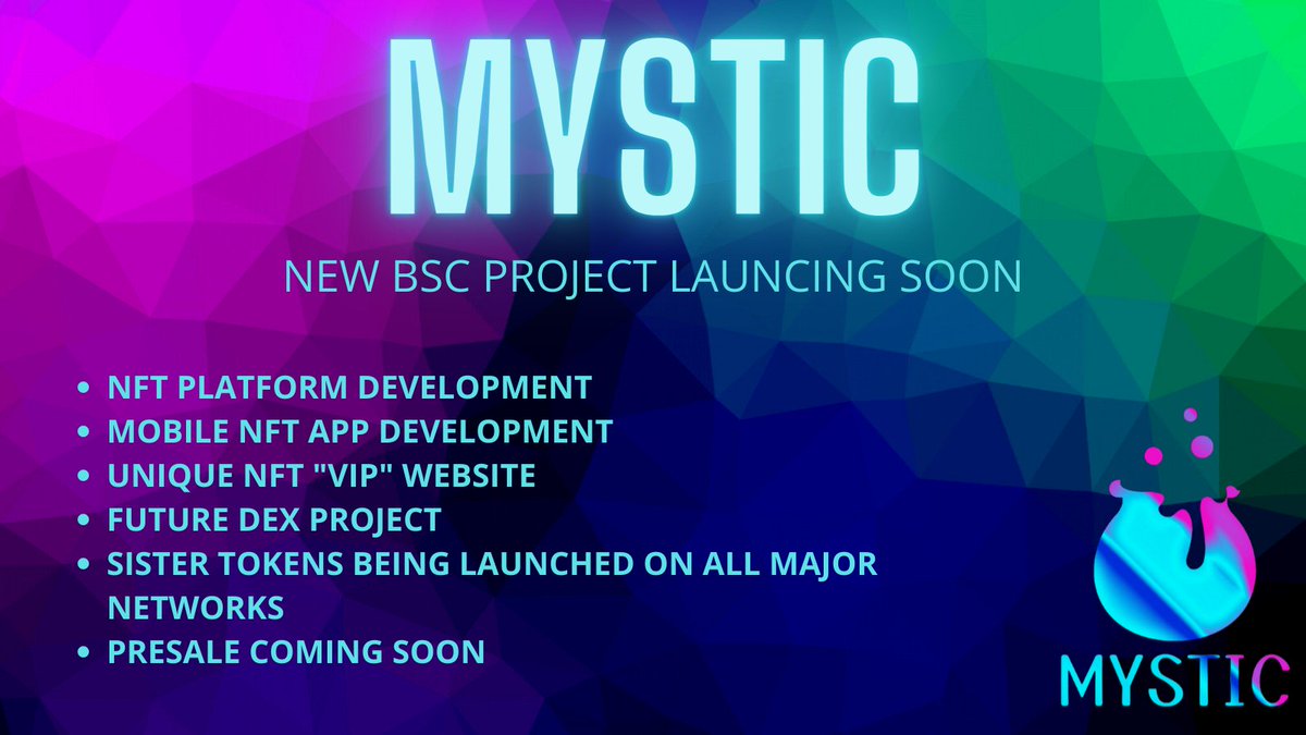 The #MYSTIC takeover is coming.

#BSCGems #BSC #NFT #cryptogem #cryptocurrency #Presale #doge #SHIB #BabyDogeCoin #BabyDoge #SAFEMOON #Floki #100x
