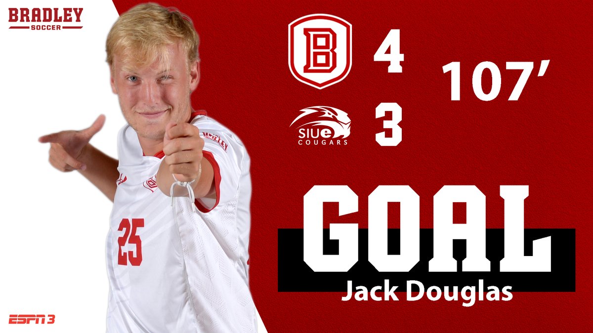 BradleySoccer's tweet image. Final | BU 4, SIUE 3

When you score in OT, we call that a winner!  Jack Douglas completes the brace in the 107th minute to give the Braves 3️⃣ big road points!