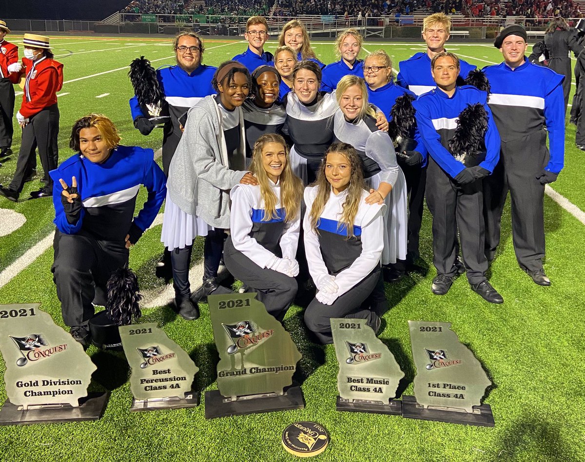 clevelandband's tweet photo. Congrats students! 2021 Conquest GRAND CHAMPIONS! 1st in class, 1st in division, 1st in overall music, 1st in overall percussion, and 1st overall band! Great way to start the year! #itsabouttime https://t.co/fdcZZndtQO