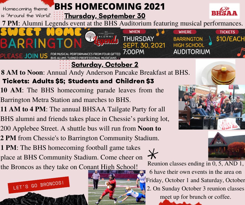 Remember to join BHS Alums for Homecoming 2021 with events occurring Thursday September 30, 2021, to Sunday October 3, 2021, see https://t.co/3OeiwDKVHH for additional details. Th., Sep. 30, 7 PM Alumni Musician Legends at BHS. Sat., Oct. 2, 10 AM Parade and 1 PM Football Game. https://t.co/uvk5UlnDv1