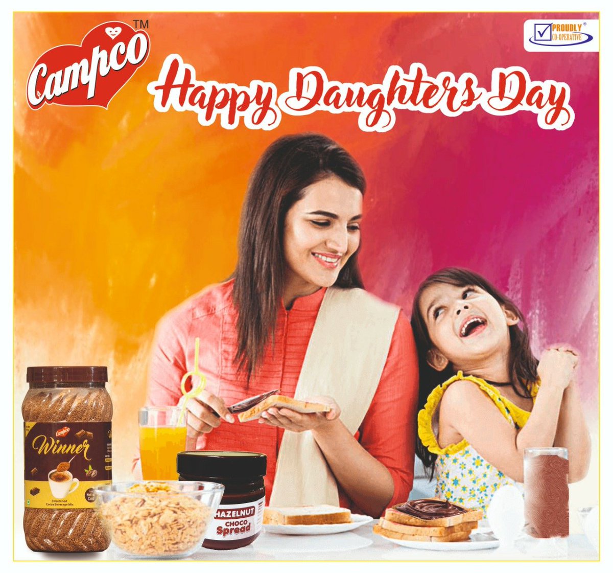 campcochocolate's tweet photo. *#DaughtersDay* is celebrated every year on the fourth Sunday of September in India. This year that falls on 26th September. #daughter #Campco #CampcoChocolate #Chocolate #Hazelnut #ChocoSpread #Winnner #DrinkingChocolate https://t.co/a3CYJR9IiL