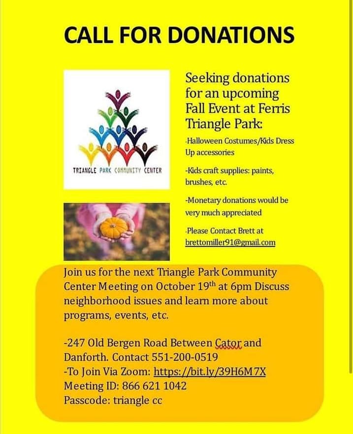 NellENel's tweet photo. Call for donations and Community Meeting alert! #JerseyCity #Greenville #TrianglePark #WardA #SouthGreenville https://t.co/A2L1RD5wUd