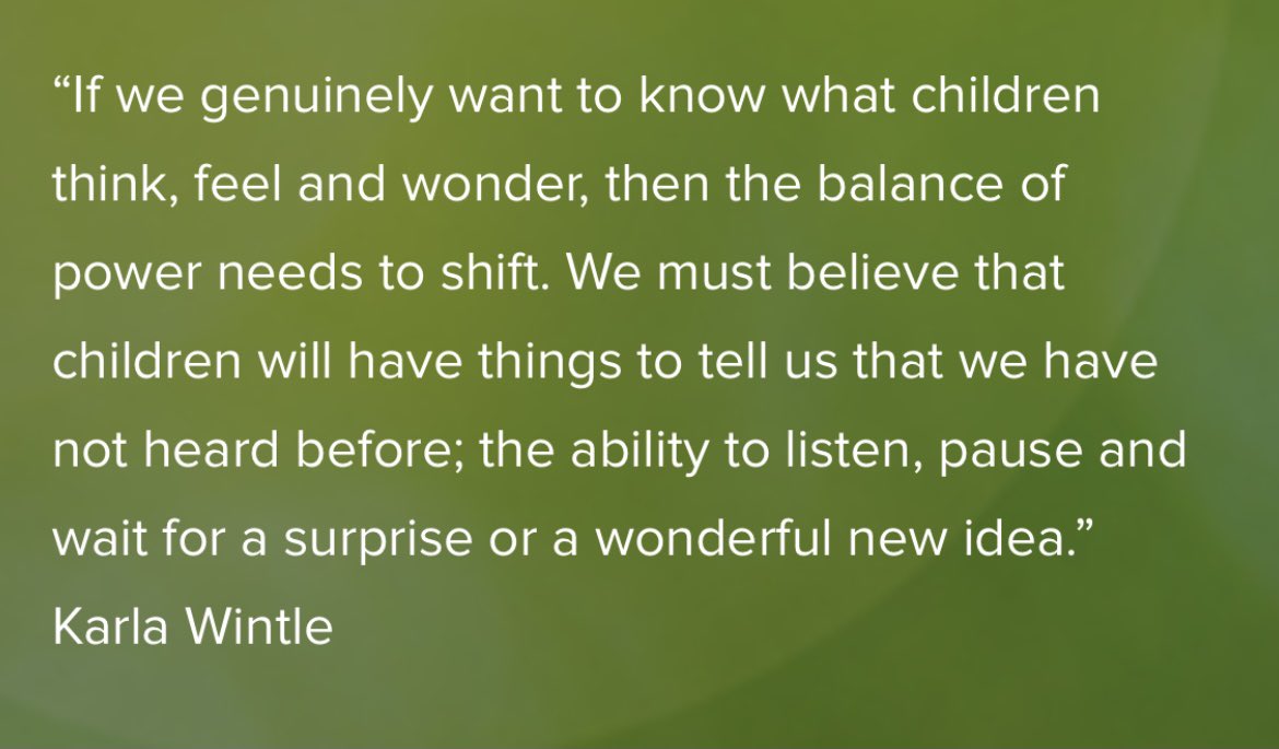christyismay's tweet photo. How do you approach each interaction with children? We must pause, listen and wait for a surprise or a wonderful new idea #earlyyears #earlychildhood #imageofthechild https://t.co/PPcbGpDdWL
