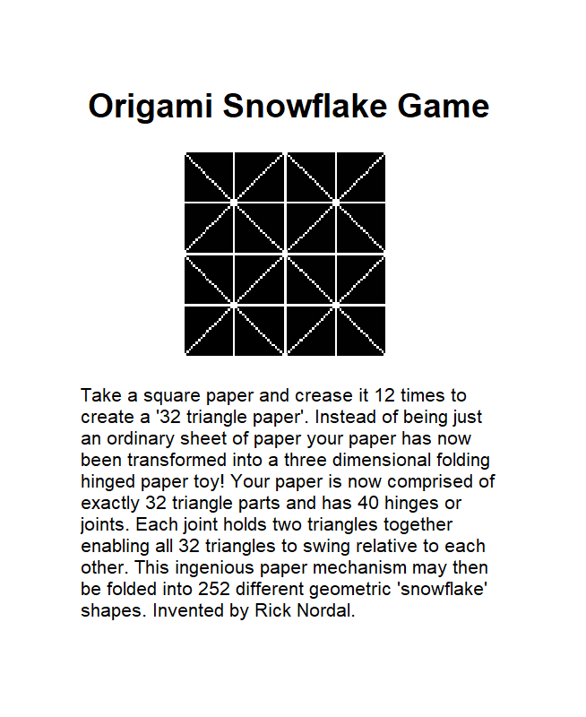 TrxiltG's tweet photo. Origami Snowflake Game created by Rick Nordal. Game rules at: https://t.co/MTNxF7OoAy #GameDesign #Games #gamedesign #anazingorigami #origami #paperfolding #origamimodels #papercrafts #indiegamedev #indiegame #indiegames #origamiart #paperart #paperart #origamidesign #paper https://t.co/2VSuaxmvpt