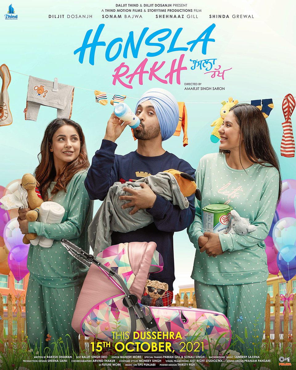 👩🏻‍🍼👨🏻‍🍼 Trailer of much awaited #HONSLARAKH starring #DiljitDosanjh and #ShehnaazGill out on MONDAY 1pm IST👼🏽 Releasing Worldwide - THIS DUSSEHRA 15th October.
@diljitdosanjh @sonambajwa @shehnaazgill @iamshindagrewal @amarjitsaron @sonalisingh @tipspunjabi @thindmotionfilms