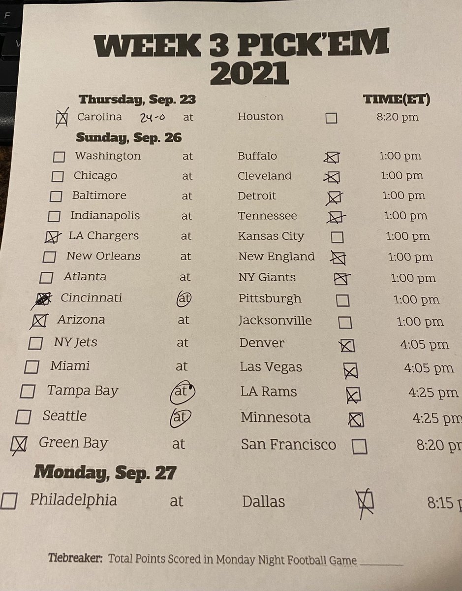 Thomas_WhiteX95's tweet photo. @Caleb_926 , @cballgaming , and myself are all tied 20-13. (Including TNF) . I can tell you this. The tie will be broken tomorrow .
#NFLSunday #NFL #week3picks https://t.co/RafK4f26hq