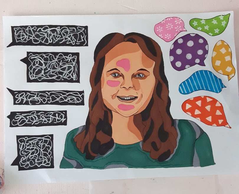 JoyceBronwyn's tweet photo. I am so honored to share this piece of ArtWork by our #GlobalWrite Youth Advocate &amp; superstar Olivia.A Portrait of @jordynbzimto recognition of an inspirational role model for communication. 

These two young ladies are changing the world by sharing their voices in different ways https://t.co/PF16RkA9kX