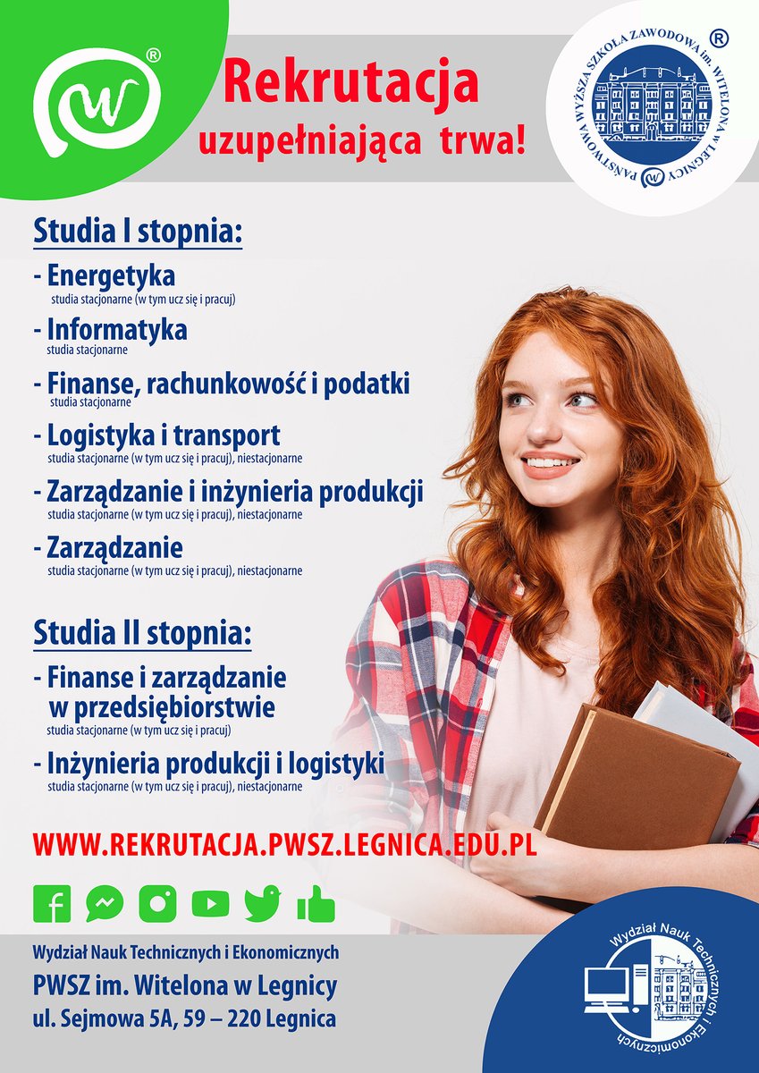 WNTiEPWSZLca's tweet photo. Wybierz studia magisterskie na kierunku FINANSE i ZARZĄDZANIE w PRZEDSIĘBIORSTWIE lub INŻYNIERIA PRODUKCJI i LOGISTYKI na @WNTiEPWSZLca  ❗ 

Rekrutacja trwa do 2️⃣7️⃣ września. Zapisz się już dziś❗

Więcej na➡ https://t.co/R0kunrbsKr
#witelonka #pwszlegnica #wntiepwszlegnica https://t.co/OOmeYidJ8g