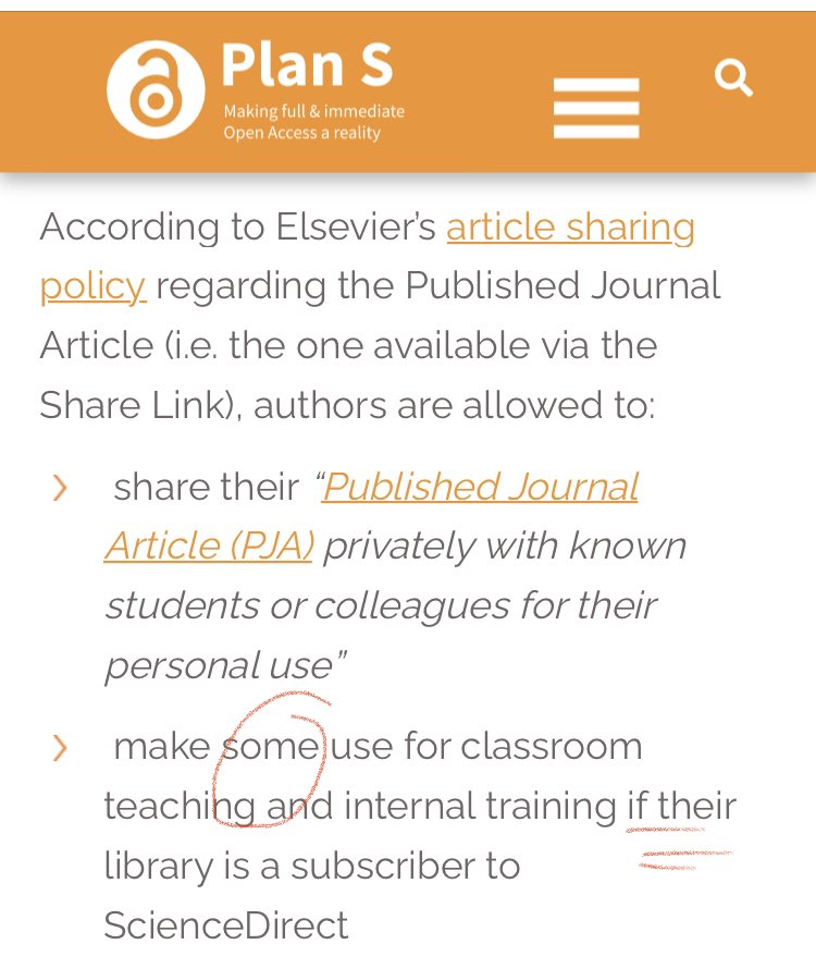 ChrisBanks's tweet photo. Brilliant summary by @SallyRumsey1 of the completely conflicting sharing advice provided by #Elsevier to researchers publishing in Elsevier journals. Also, authors can make *some* use of THEIR OWN WORK *if* their library has a subscription. https://t.co/fMzbddfmzx